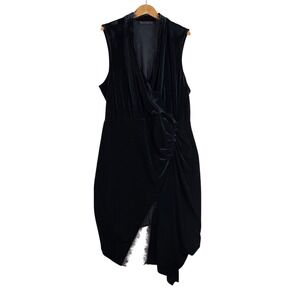 New Ashley Graham Lace Edge Velvet Sleeveless Mid Dress size 2X Black
